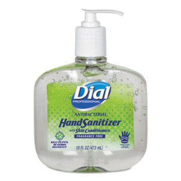Dial Sanitizer Gel 16Oz Pump Antibacterial W/Moisturizers Fragrance-Free 8/Ct
